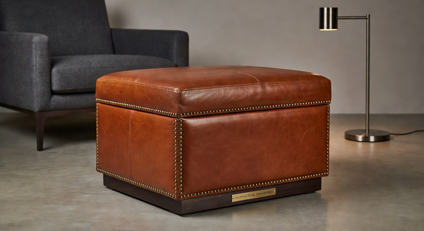 Otomana en Cuero Cognac